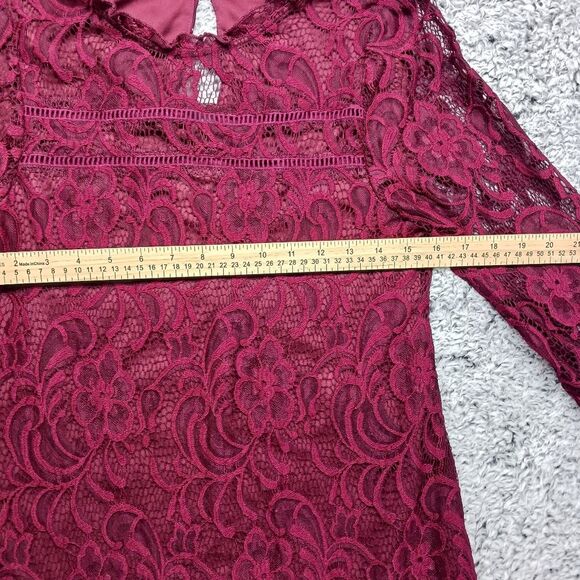 Speechless Women's size Medium Lined Lace Midi Dress 3/4 Sleeve Burgandy Color - Picture 9 of 9